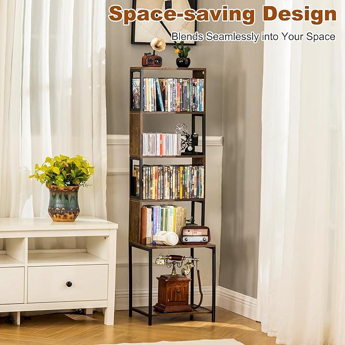Aquzee CD Storage Rack, Wooden DVD Shelf, CD Holder with Adjustable Dividers, DVD Tower Rack, Media Storage Shelf for CDs/DVDs, Books, Video Games, Suitable for Living Room, Bedroom, Home Office