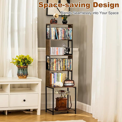 Aquzee CD Storage Rack, Wooden DVD Shelf, CD Holder with Adjustable Dividers, DVD Tower Rack, Media Storage Shelf for CDs/DVDs, Books, Video Games, Suitable for Living Room, Bedroom, Home Office