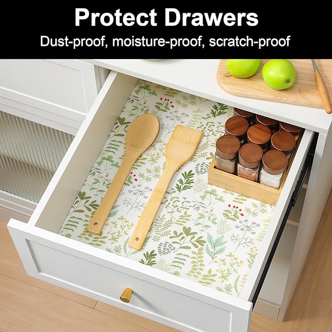CooyesFridge Liners Shelf Liner for Kitchen Cabinets Refrigerator Liners Waterproof & Oil-Proof Kitchen Cupboard Liner Non Adhesive Drawer Mats EVA Material for Shelves（11.8" W x 360" L）