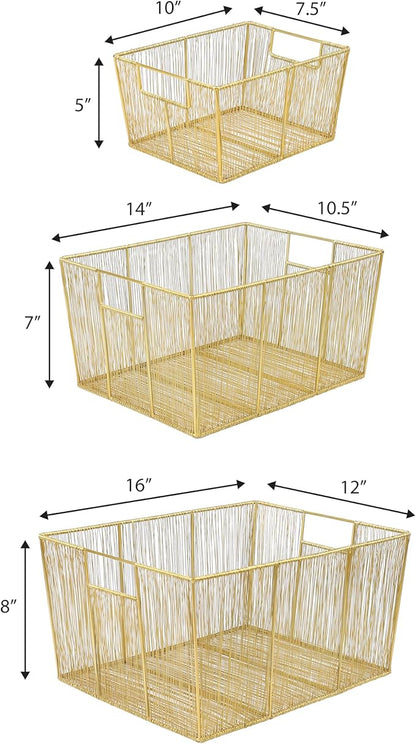 happimess BSK3000D-6SET Sutton Modern Glam Nesting Wire Metal Storage Baskets for Shelves, Cabinets, Pantry, Countertop, Mesh Open Bin Basket for Organizing Supplies, Gold (Set of 6)