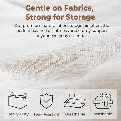 StorageWorks Fabric Storage Bins, Large Storage Baskets for Shelves, Closet Organizers and Storage Bins with Metal Frame, Handles, Natural Color, 2-Pack