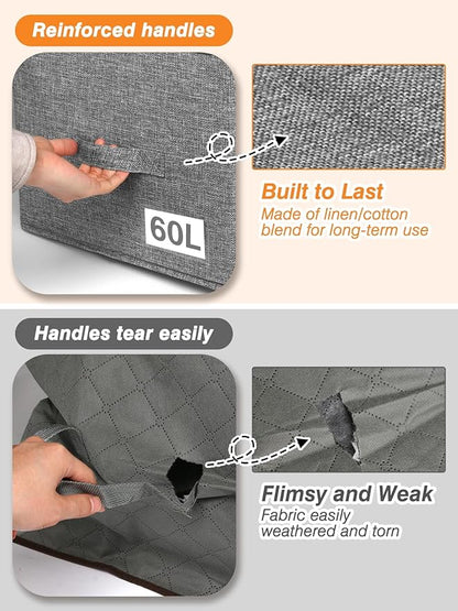 boailydi 60L Blanket/Comforter Storage Bag w/Rigid Side & Bottom Support, Stackable Clothes Storage Bin for Sweaters Bedding Sets Quilts Pillows, Closet Organizer, 21.7x14.2x11.8in, 2 Pack, Gray