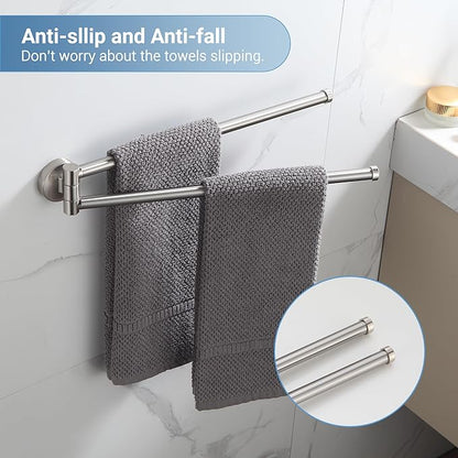 BGL Swivel Towel Bar for Bathroom Brushed Nickel,Swing Out Double Towel Bar 2-Arm Kitchen Wall Mounted Towel Hanger Holder for Bathroom Organizer
