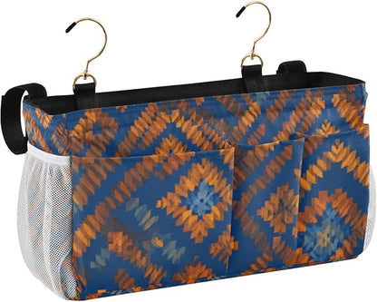 CuwrYet Bedside Caddy Hanging Bunk Bed Caddy Bed Organizer Hanging Pocket with 2 Hooks Bedside Storage Organizer Pocket Bag Holder Blue Orange Diamond Tie-dye