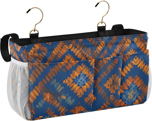 CuwrYet Bedside Caddy Hanging Bunk Bed Caddy Bed Organizer Hanging Pocket with 2 Hooks Bedside Storage Organizer Pocket Bag Holder Blue Orange Diamond Tie-dye