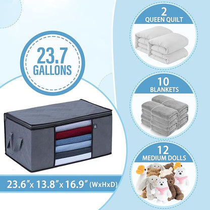 VENO 3 Pack Extra Large Clothes Blanket Storage Bag, Christmas Ornament Storage Container Bins for Holiday Decor for Comforters Bedding, Foldable with Sturdy Zipper, Handle, Clear Window (24 Gallon)