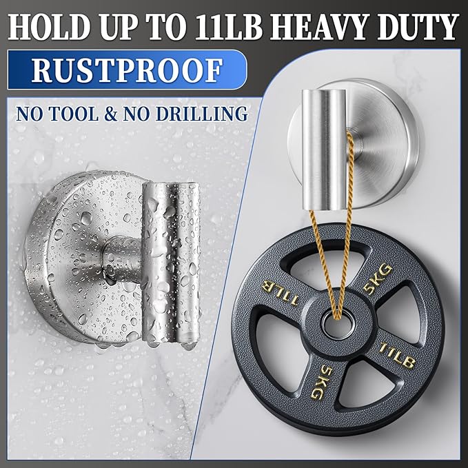 warlve Heavy Duty Reusable Suction Cup Hooks for Shower - No Drill Bathroom/Glass/Mirror/Tiles & Metal Surfaces,and Smooth Non-Porous Surfaces for Towels, Robes, Loofahs (4, Brushed Nickel)