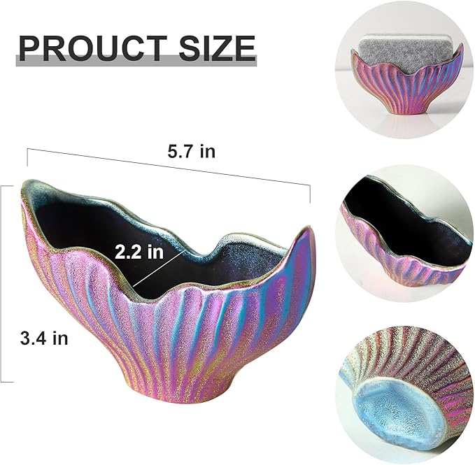 Uiddo Sponge Holder for Kitchen Sink, Ceramic Dish Sponge Holder with Fishtail Design, Sink Caddy Organizer for Countertop, Farmhouse Kitchen Decor, Compact Counter Dish Caddy (Rainbow)