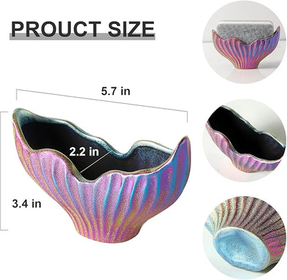 Uiddo Sponge Holder for Kitchen Sink, Ceramic Dish Sponge Holder with Fishtail Design, Sink Caddy Organizer for Countertop, Farmhouse Kitchen Decor, Compact Counter Dish Caddy (Rainbow)