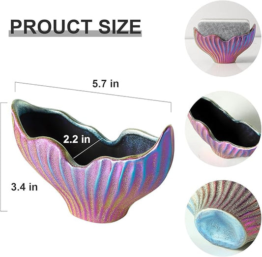 Uiddo Sponge Holder for Kitchen Sink, Ceramic Dish Sponge Holder with Fishtail Design, Sink Caddy Organizer for Countertop, Farmhouse Kitchen Decor, Compact Counter Dish Caddy (Rainbow)