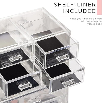 Sorbus Acrylic Makeup Organizer Set, 7-Drawer Vanity & Countertop Cosmetic Storage with Small & Wide Compartments, Marble Print Makeup Storage for Brushes, Jewelry – Holiday Gift for Women & Teens