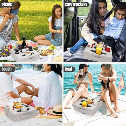 STBoo Couch Cup Holder Pillow Tray - Sofa Drink Cup Holder Cozy Buddy | Bed Caddy Organizer for Remote, Snacks Beverage, Phones, Tablet | Use it on Car, Pack, Beach, RV, Boat, Bedroom (Silvergrey)