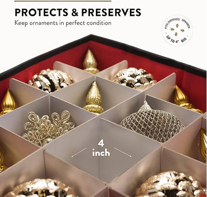 ZOBER Christmas Ornament Storage Box - Stores 36 4" Large Ornaments with Individual Trays - Tear Proof 600D Oxford Fabric - Ornament Organizer Storage Box, Durable Christmas Containers Holder - Red