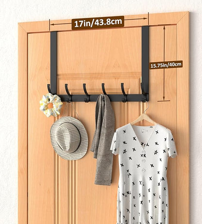 CHAUNCEY HOME Long Over The Door Hooks Hanger with 15.75" Arms for Easier Access by Shorter, Heavy Duty Door Hanger for Coat, F16U, Fits Standard 1 3/4'' Doors, Towel Racks for Bathroom, Black