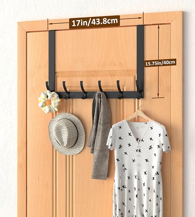 CHAUNCEY HOME Long Over The Door Hooks Hanger with 15.75" Arms for Easier Access by Shorter, Heavy Duty Door Hanger for Coat, F16U, Fits Standard 1 3/8'' Doors, Towel Racks for Bathroom, Black