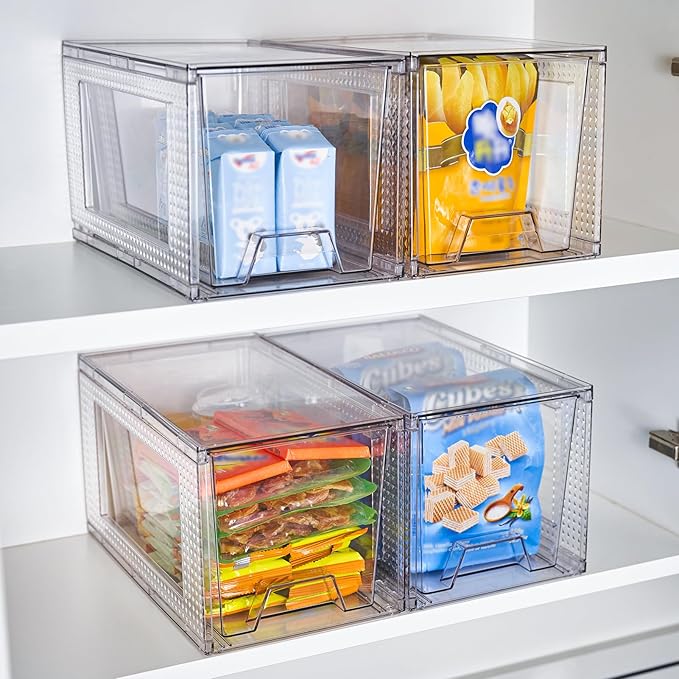 JollyPack 2 Pack Clear Stackable Storage Drawers, Easy to Assemble Multi-Use Bathroom Organizers and Storage, Suitable for Vanity, Bathroom, Makeup, Under Sink, Office, Kitchen and Pantry