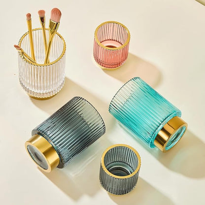LEICURACE Makeup Brush Holder Organizer,Toothbrush Holders,Desk Pen Pencil Holder,Multifunctional Vintage Glass Brush Cup(A3-17-US)