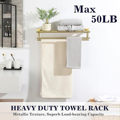 Alise Double Towel Rack for Bathroom,24 in Bathroom Tower Holder Towel Shelf with Double Towel Bars Wall Mount,SUS304 Stainless Steel Towel Hanger Double Tower Bar for Bathroom Wall,Brushed Gold