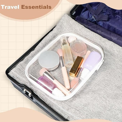 3PCS Clear Hard Shell Zipper Case,Toy Organizers and Storage Box,Clear Toiletry Cosmetic Case,Travel Makeup Bags, Diaper Bag Organizer,Pencil Case,Stackable Portable Transparent Zipper Pouches White-M