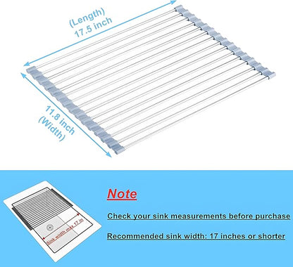 Roll up Dish Drying Rack Over The Sink Kitchen Roll up Sink Drying Rack Portable Dish Drainer Foldable Dish Drying Rack (Grey, (37 * 30) CM)