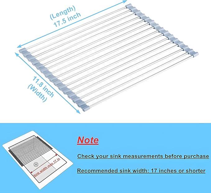 Roll up Dish Drying Rack Over The Sink Kitchen Roll up Sink Drying Rack Portable Dish Drainer Foldable Dish Drying Rack (Grey, 37 * 23.5CM)