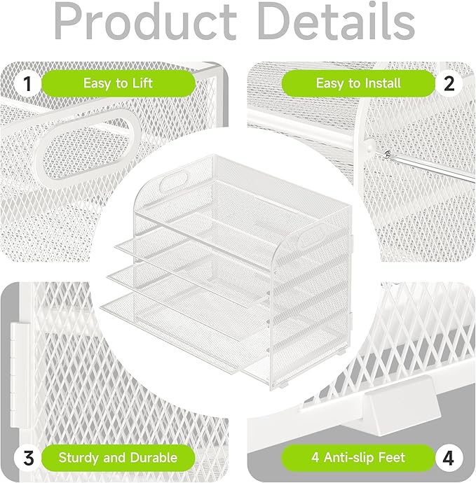 2 Pack 5 Tier Paper Organizer, Letter Tray with Handle, Mesh Desk Organizer, Metal File Organizer, Office Desk Accessories for Home, Office, Classroom, School -White