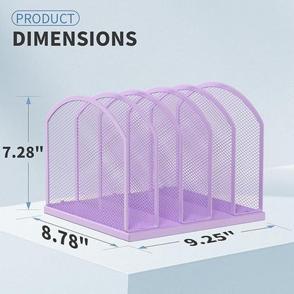 5-Section Vertical Desktop Organizer, 5-Section Mesh File Folder Stand Sorter for Office Home Classroom Organization (1, Purple)