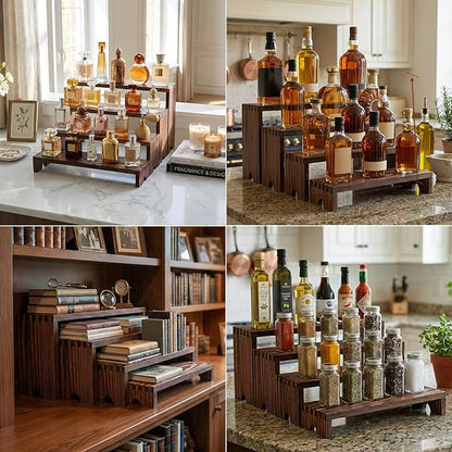 2 Set Large Wooden Tiered Riser Display Stands(4" Width),Stackable Wooden Cupcake Display Stand,Wood Risers for Decor,Dessert Table Display Set,Vendor Booth Display Items,Food Display Risers for Party,Cologne Perfume Organizer for Men Women（12" 11.2" 1...