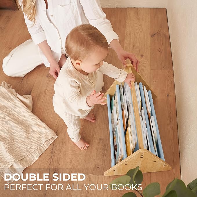 ZICOTO Decorative Wooden Bookshelf with Handle for Kids Rooms - Keeps Books Neatly Organized & Within Reach for Toddlers - Easy Install Montessori Book Shelf for Baby's Bedroom or Playroom Decor
