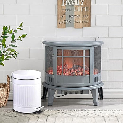 5 L Round Step Pet Trash with Lid,Mini Metal Pedal Bin,Small Garbage Can Wastebasket for Home,Car or Office，White