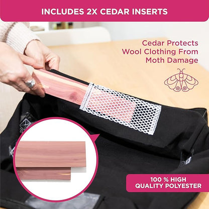 Cedar Clothes Storage Bag Organizer – Protects from Moths, Moisture, Dirt & Dust – Set of 2 Underbed Storage Bags for Clothes, Cashmere Sweaters, Bedding & More - Underbed Storage - Black