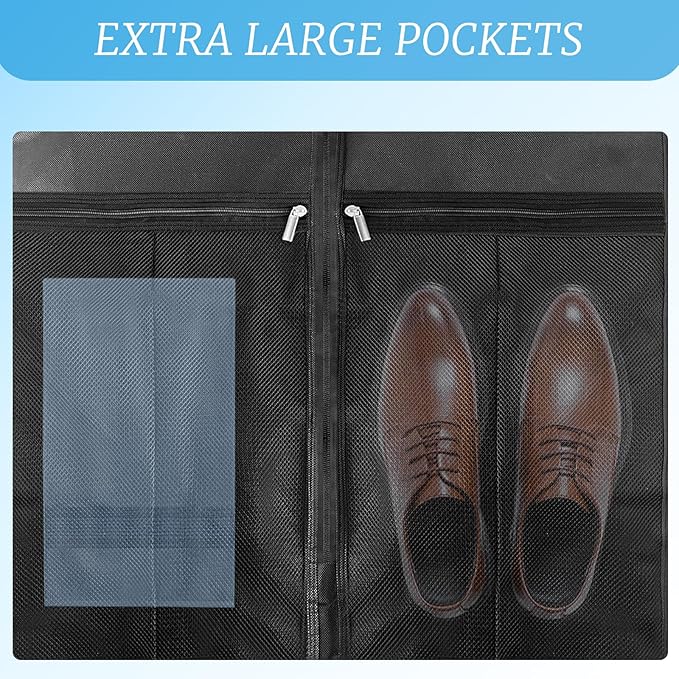 Travel Garment Bag with Accessories Zipper Pocket and Visible Transparent Window, 43" Heavy Duty Suit Bag for Suits, Tuxedos, Dresses, Coats