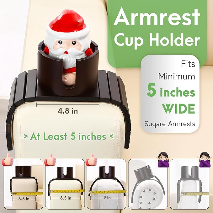 SINWANT Couch Cup Holder, 2 in 1 Bamboo Sofa Arm Clip on Cup Holder with 360°Rotated Phone Stand, Foldable Anti-Slip Couch Armrest Drink Holders for 3.93in Coffee Mug,Bottles,on Armrests