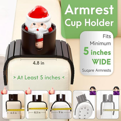 SINWANT Couch Cup Holder, 2 in 1 Bamboo Sofa Arm Clip on Cup Holder with 360°Rotated Phone Stand, Foldable Anti-Slip Couch Armrest Drink Holders for 3.93in Coffee Mug,Bottles,on Armrests