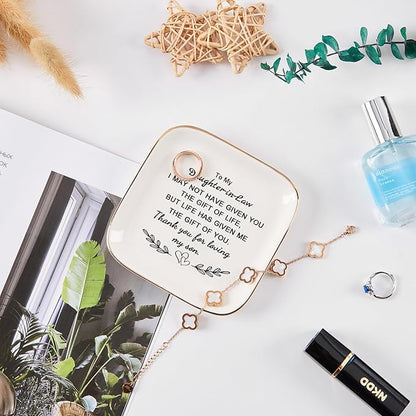 COZITED Daughter in Law Gifts from Mother in Law - Jewelry Dish Tay for Daughter in Law Birthday Christmas Valentines Mother's Day Wedding Gift for Daughter in Law - Thank You for Loving My Son