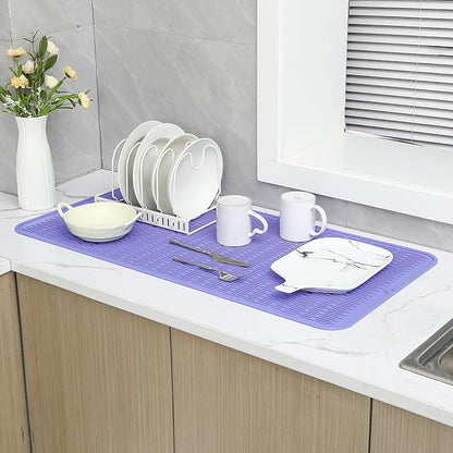 Silicone Dish Drying Mat for Multiple Usage,Easy clean,Eco-friendly,Heat-resistant Silicone Mat for Kitchen Counter or Sink,Refrigerator or Drawer Liner Light Purple 5XL 36inches x 18inches