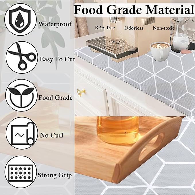 Shelf Liners for Kitchen Cabinets 20 Inch Wide X 20 Ft Non Adhesive Cabinet Drawer Liner Non Slip Water Oil-Proof Strong Grip Pantry Shelves Liner Bathroom Drawer Mat Cupboard Closet Liner