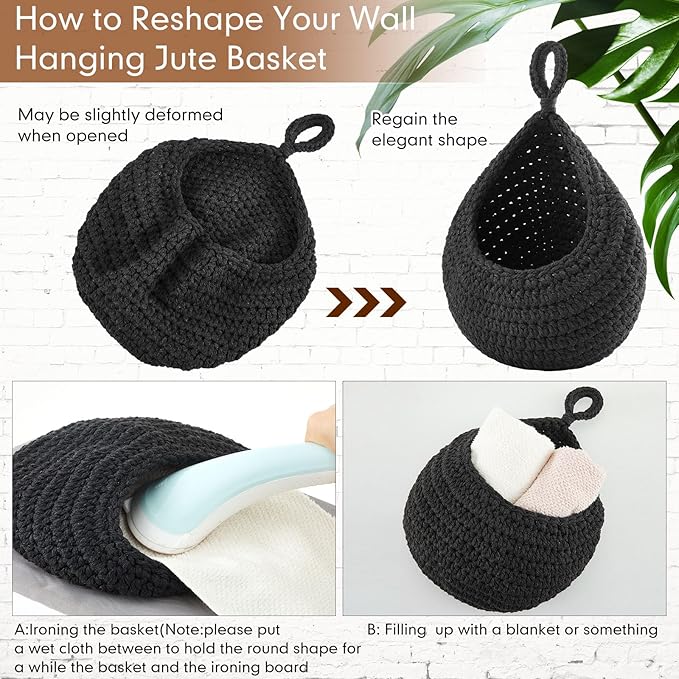 Honeydak Boho Decor Hanging Wall Baskets for Kitchen 3 Pack Teardrop Baskets with Hooks Storage Fruit Onion Vegetable Potato for Home 3 Sizes(Light Grey, White, Dark Grey,Cotton Rope)