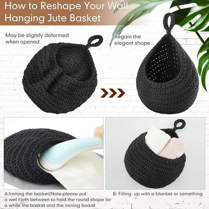Honeydak Boho Decor Hanging Wall Baskets for Kitchen 3 Pack Teardrop Baskets with Hooks Storage Fruit Onion Vegetable Potato for Home 3 Sizes(Light Grey, White, Dark Grey,Cotton Rope)