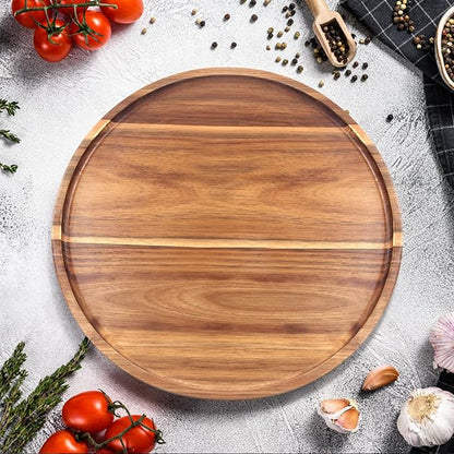 Acacia Round Wood Tray Decorative Serving Trays for Ottoman Coffee Table Candle Holder Tray Kitchen Counter Island Accents Home Decor Circle Circular Wood Centerpiece Trays for Dining Room Table