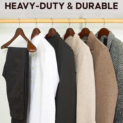 ELONG HOME Coat Hanger, 6 Pack Heavy Duty Wooden Hangers with Extra Wide Shoulder, 17.5" Luxury Suit Hanger for Closet, Walnut with 360 Swivel Hook & Strong Pant Bar