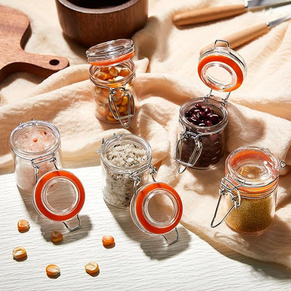 Norme 24 Pcs 1.7 oz Mini Glass Spice Jars with Airtight Hinged Lid Empty Spice Bottles with Leak Proof Rubber Gasket Small Clear Stash Jars for Home Kitchen Herb Tea Seasoning Sugar Storage Containers