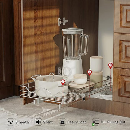 LOVMOR Pull Out Cabinet Organizer and Storage 14" W x 21" D, Slide Out Shelves for Kitchen Cabinets