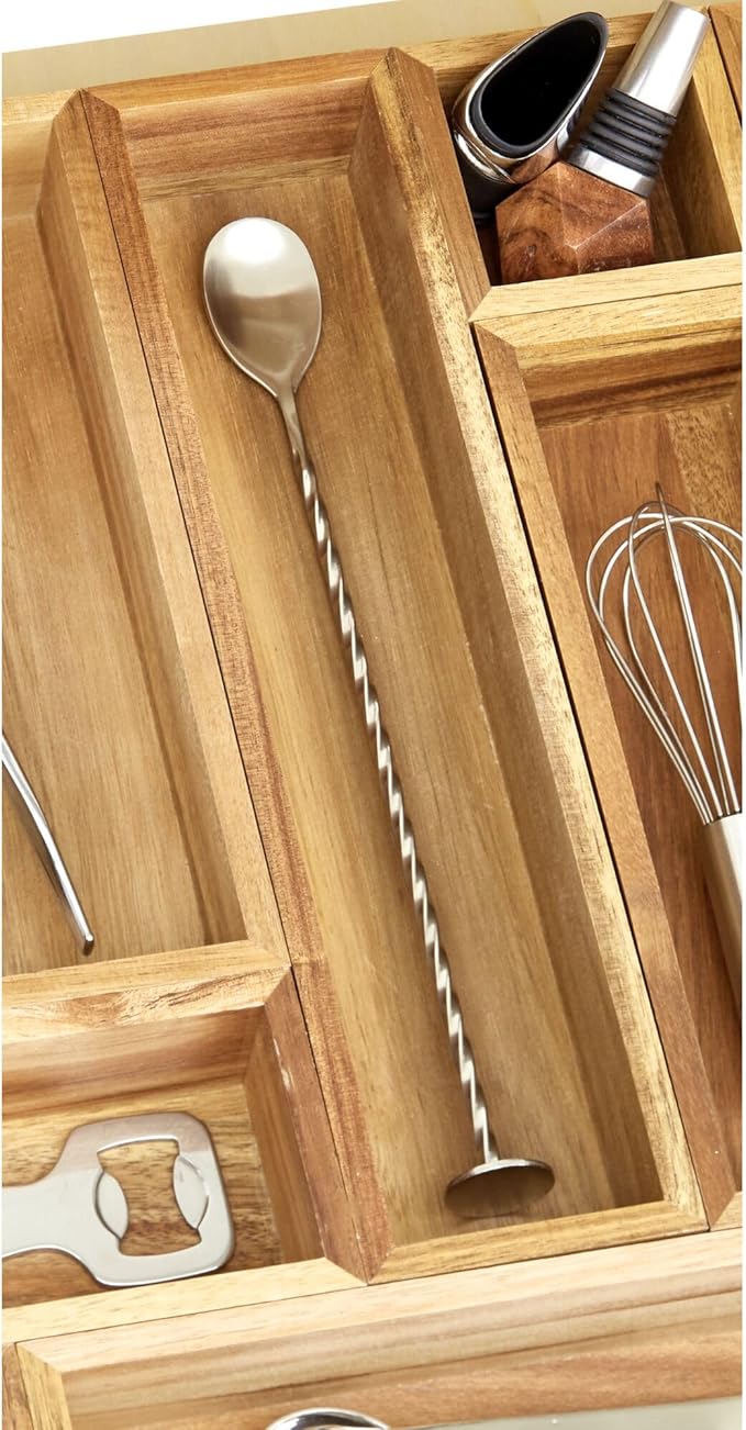 iDesign Acacia Wood Narrow Kitchen Drawer Organizer - Set of 3 - Natural