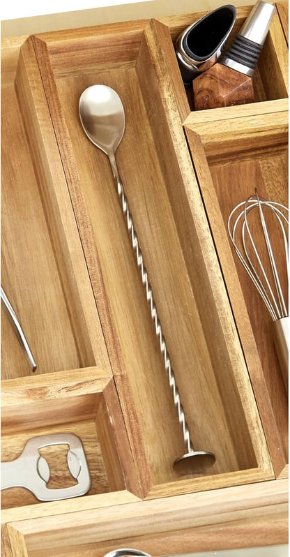 iDesign Acacia Wood Narrow Kitchen Drawer Organizer - Set of 3 - Natural