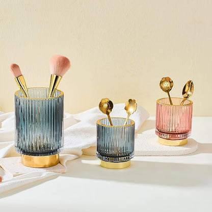 LEICURACE Makeup Brush Holder Organizer,Toothbrush Holders,Desk Pen Pencil Holder,Multifunctional Vintage Glass Brush Cup(A3-24-US)