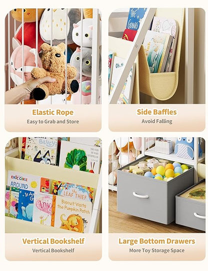 Kids Bookshelf and Toy Storage, Large 3 Tier Book Shelf for Kids Rooms, Sling Baby Bookcase with Stuffed Animal Storage, Toddler Montessori Bookshelf for Nursery, Playroom, Kindergarten