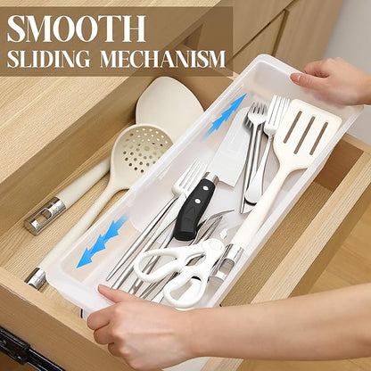 1 Pack Deep Drawer Organizer Bins, Adjustable Sliding Drawer Organizer Bin Expandable Tray for Kitchen Utensils, BBQ Tools, Towels, Durable Plastic Sliding for Easy Storage (17" to 27”)