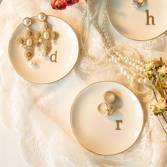COMMGOAL Ceramic Ring Holder for Jewelry, Jewelry Tray, Ring Dish, Aesthetic Room Decor, Engagement Gifts Bride Gifts Wedding Gifts for Women, White, 4.75"(R)