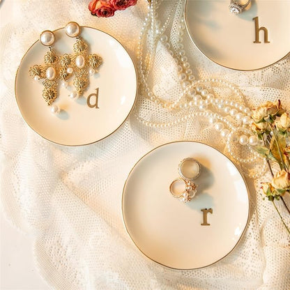 COMMGOAL Ceramic Ring Holder for Jewelry, Jewelry Tray, Ring Dish, Aesthetic Room Decor, Engagement Gifts Bride Gifts Wedding Gifts for Women, White, 4.75"(R)